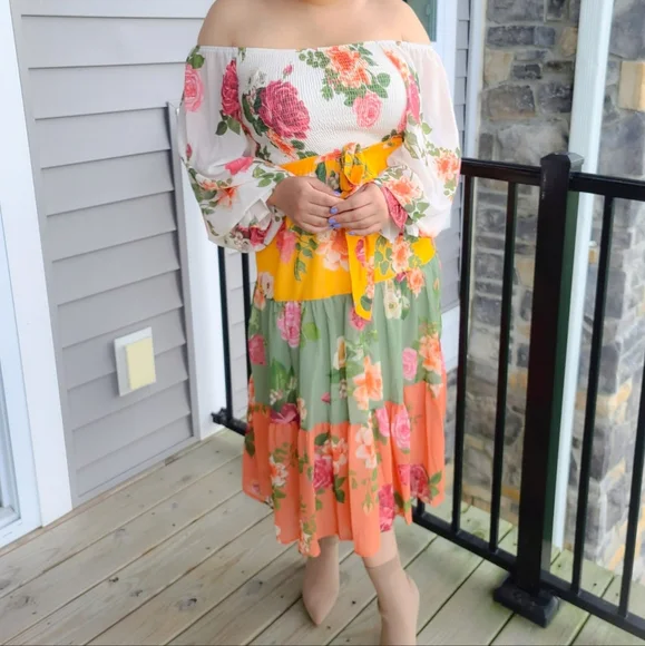 Love Colette Floral Smocked Midi Dress Size M Boho Cottagecore - Picture 5 of 12